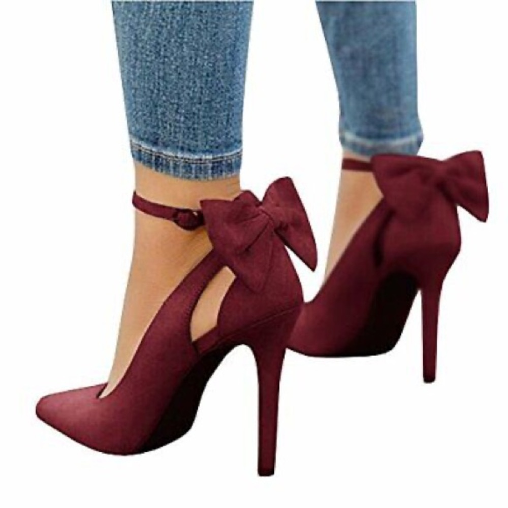 PiePieBuy Women's Pointed Toe High Heels Ankle Strap D'Orsay Pumps Shoes Bow